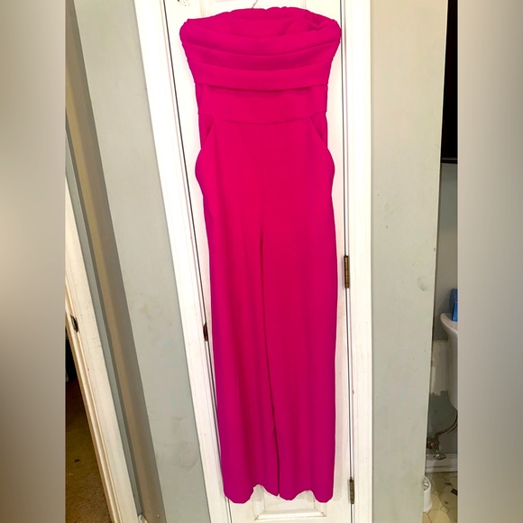 Express Pleated Wide Leg Hot Pink Jumpsuit - Picture 2 of 5